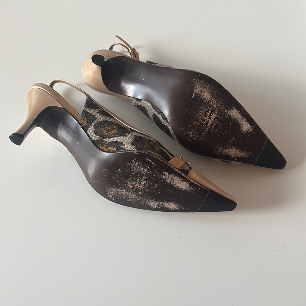 STUART WEITZMAN Leather Cheetah Fabric Sling-back Heels - Picture 5 of 8